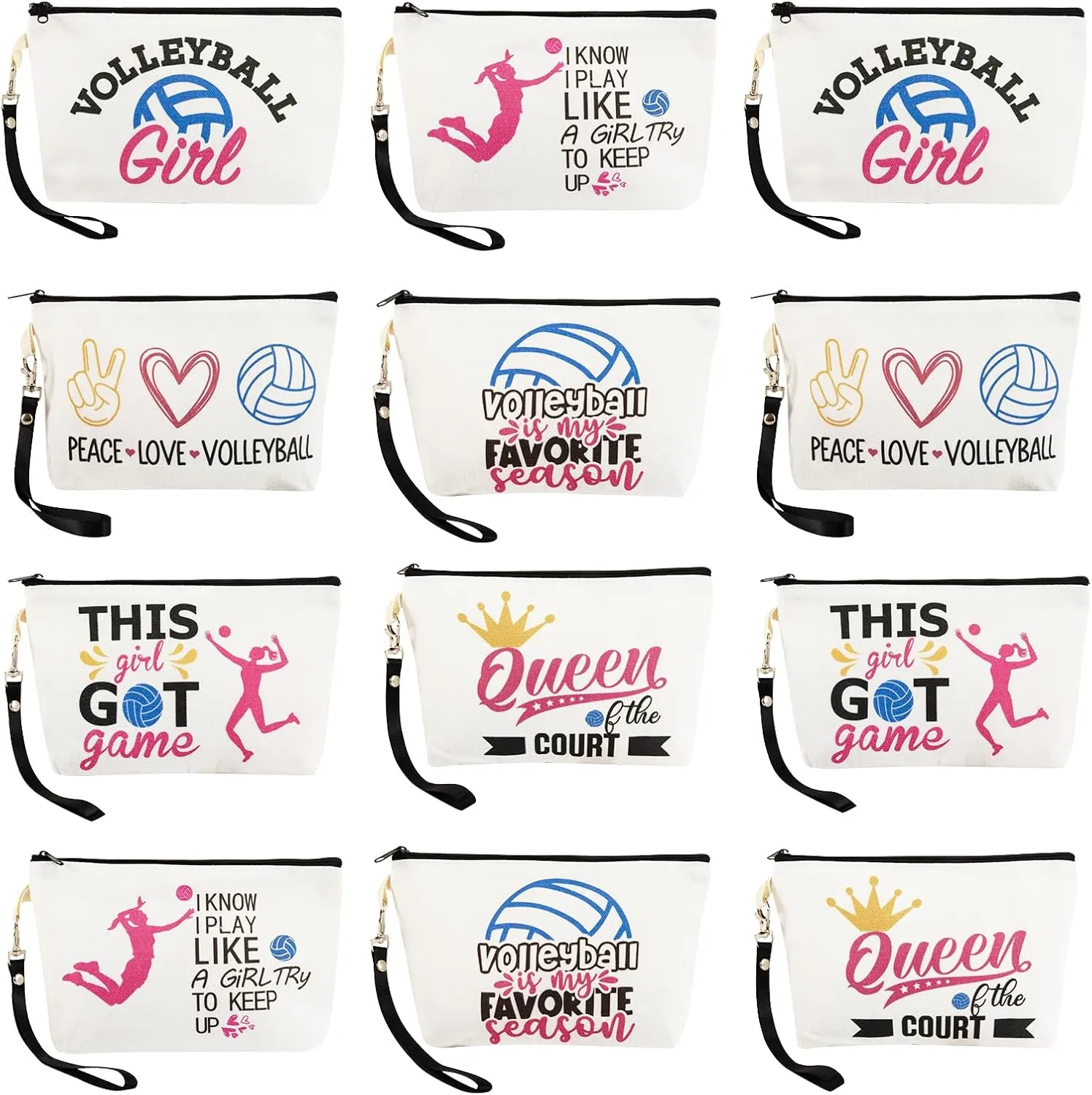12Pcs Volleyball Makeup Bags , Volleyball Inspirational Gifts for Women, Volleyball Stuff Cosmetic Pouch Bag Accessories for Volleyball Team Players, Birthday Gifts for Volleyball Lovers Her Friends