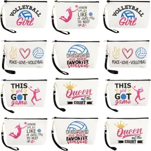12Pcs Volleyball Makeup Bags , Volleyball Inspirational Gifts for Women, Volleyball Stuff Cosmetic Pouch Bag Accessories for Volleyball Team Players, Birthday Gifts for Volleyball Lovers Her Friends