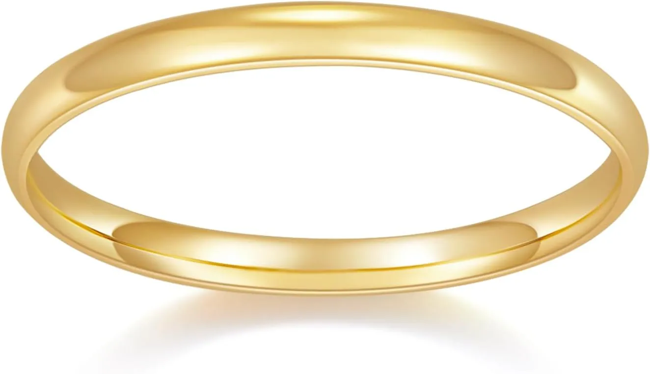 14K Gold Plated Rings for Women, Wedding BandStackable, Knuckle, Dainty Thumb & Pinky Rings, Non Tarnish, Silver Rings, Gold Rings for Women 2mm 4mm 6mm Band Sizes 4-12
