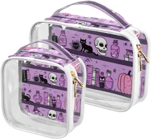 2 Pack Purple Halloween Mystery Magic clear decorative toiletry bag hanging TSA approved reusable makeup bag organizer travel essential maquillaje