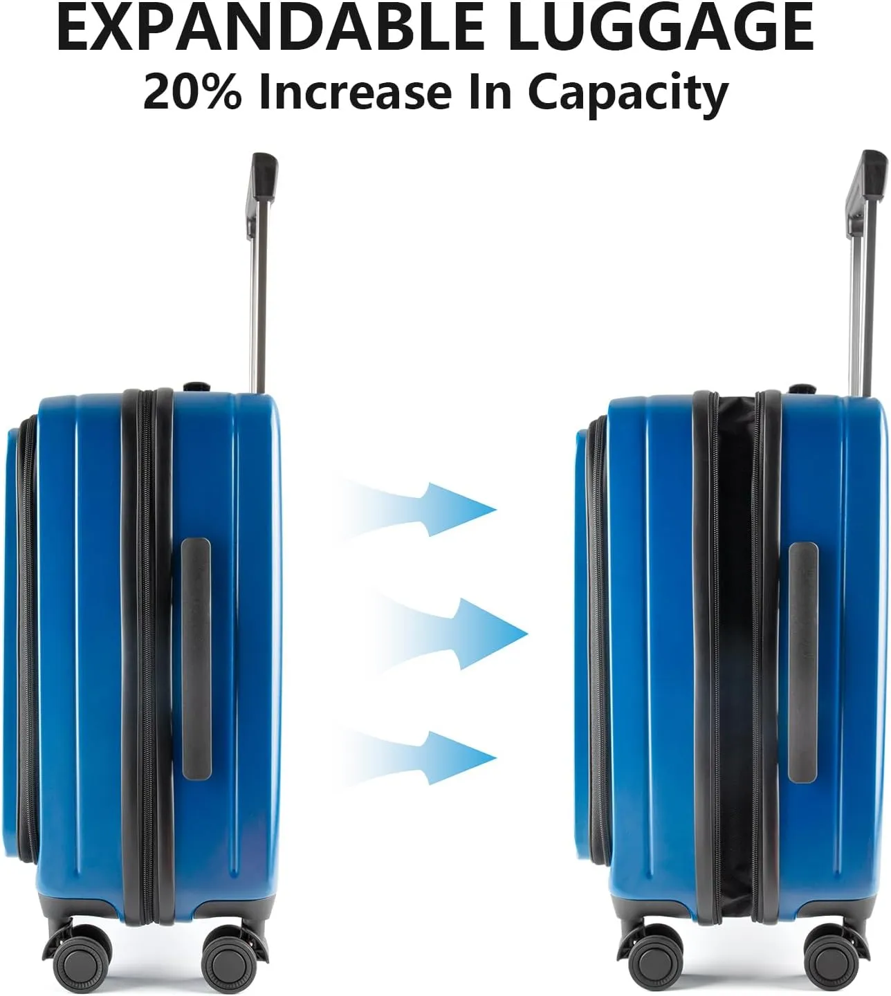 20-Inch Hardshell Carry-On Luggage with Front Compartment, 360-Degree Spinner Wheels, TSA Lock, Cup Holder & Bag Hook - Airline Approved Business Travel Suitcase (Blue)