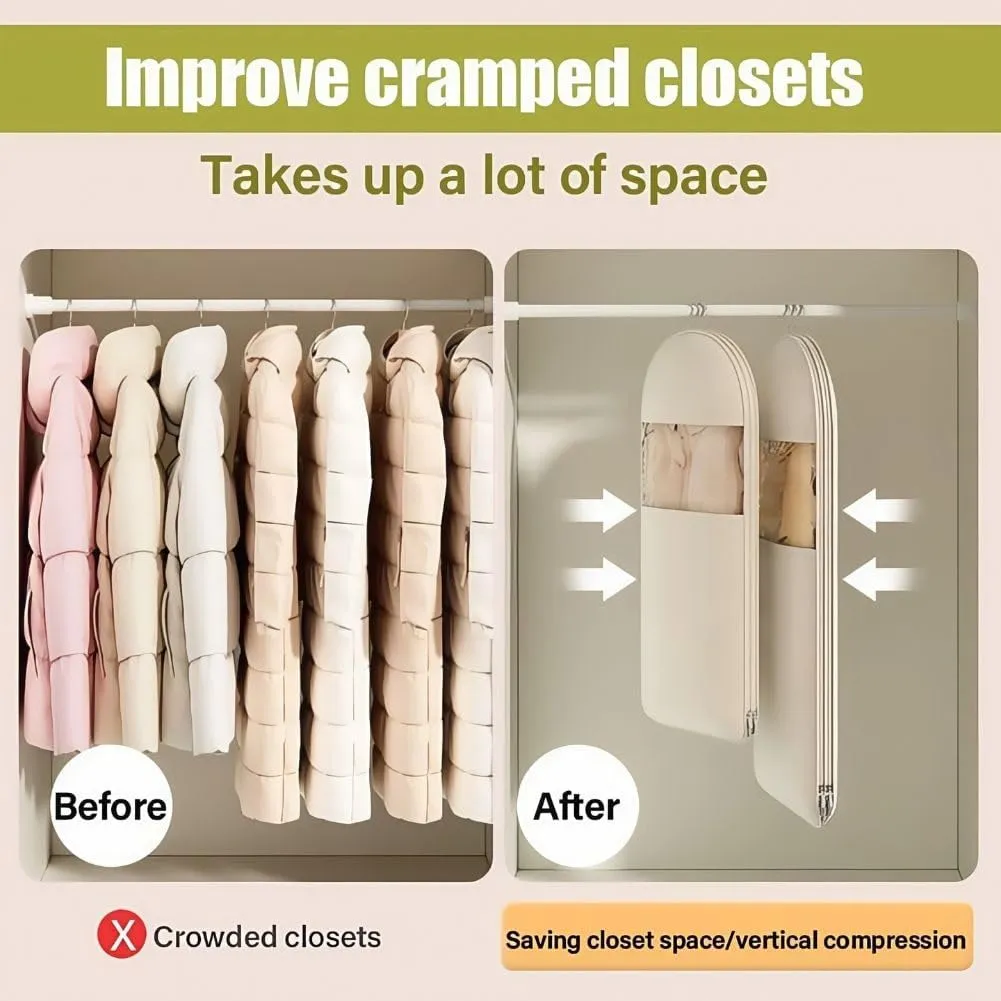 2025 Space Saving Hanging Garment Bag with Self Compression Zipper, Taprinferior Hanging Garment Bag, Dust Cover Clothes Bags for Travel, Down Coat, Suit (Pink,XL)