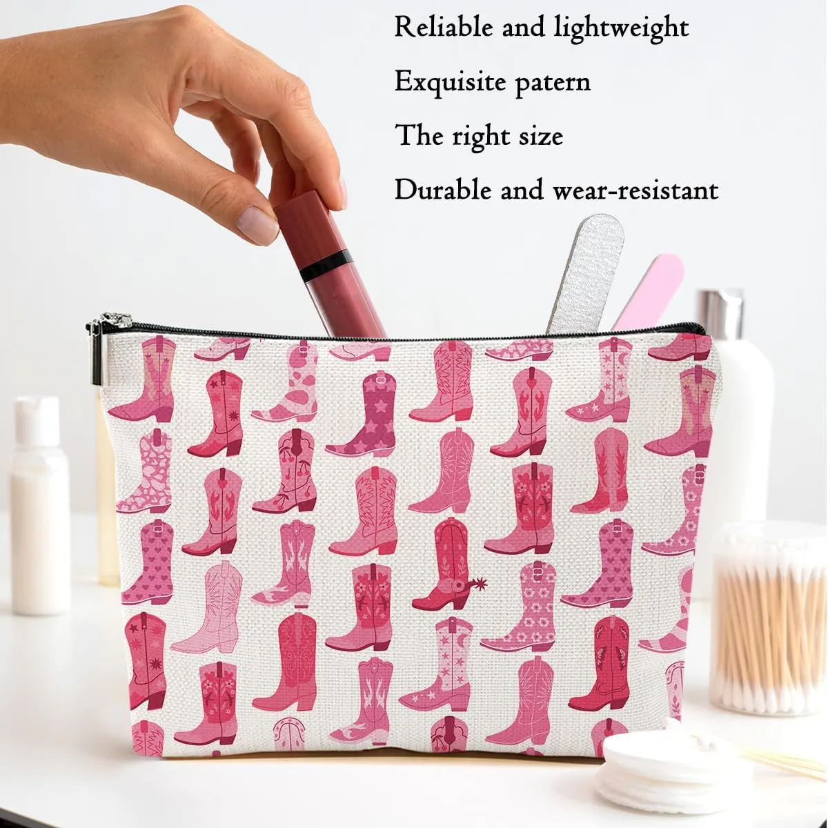 2pcs Cowboy Boots Cosmetic Bags for Women Western Makeup Bag Western Stuff Country Girls Gifts Cowgirl Gifts for Women Sisters Friends Christmas Birthday Gift Zipper Bags Travel Pouch