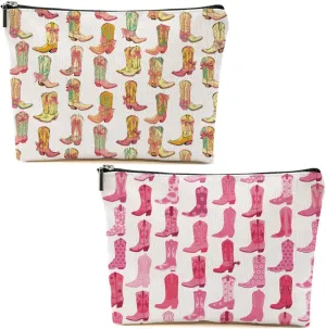 2pcs Cowboy Boots Cosmetic Bags for Women Western Makeup Bag Western Stuff Country Girls Gifts Cowgirl Gifts for Women Sisters Friends Christmas Birthday Gift Zipper Bags Travel Pouch