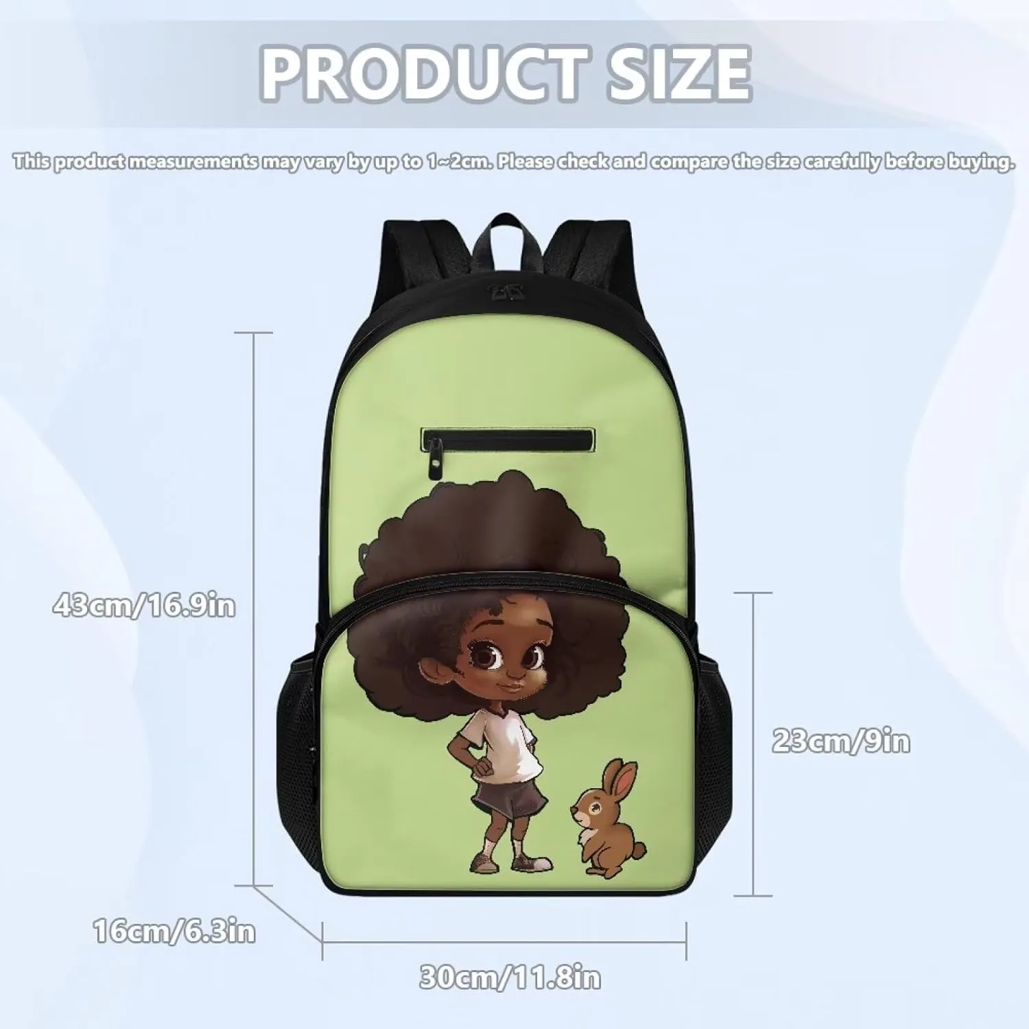 3 Pcs Backpack Set for Girls African Girl Backpack for School with Lunchbox Large Capacity Bunny Print Pencil Case Cute Insulated Lunch Bag for Kids