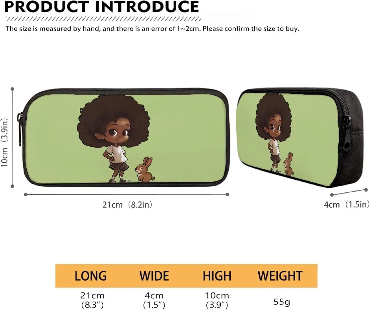 3 Pcs Backpack Set for Girls African Girl Backpack for School with Lunchbox Large Capacity Bunny Print Pencil Case Cute Insulated Lunch Bag for Kids