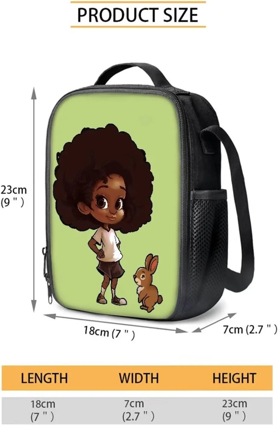 3 Pcs Backpack Set for Girls African Girl Backpack for School with Lunchbox Large Capacity Bunny Print Pencil Case Cute Insulated Lunch Bag for Kids
