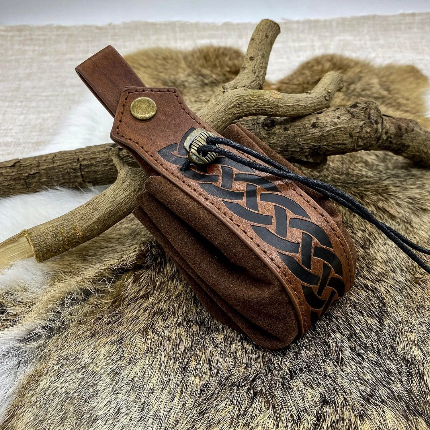 3 Pcs Halloween Renaissance Belt Pouch Coin Purse Phone Holder Skirt Hikes Medieval Viking Pirate Leather Belt Costume Sets (01-Brown)