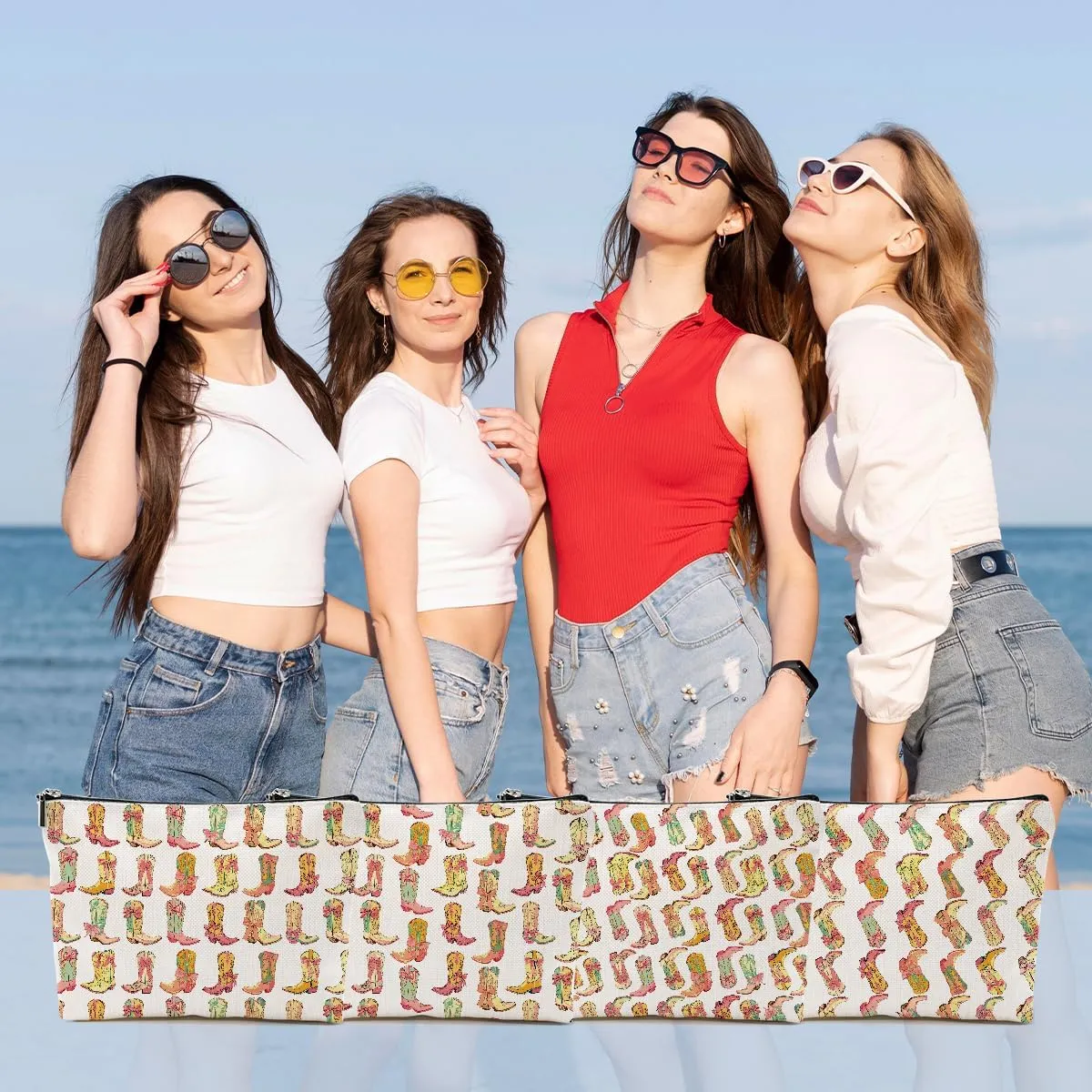4pcs Western Makeup Bag, Western Gifts for Women Cosmetic Bag Cowgirl Gifts for Women Female Girls Sister BFF, Cowboy Boots Gift Christmas Birthday Gift, Cowgirl Stuff