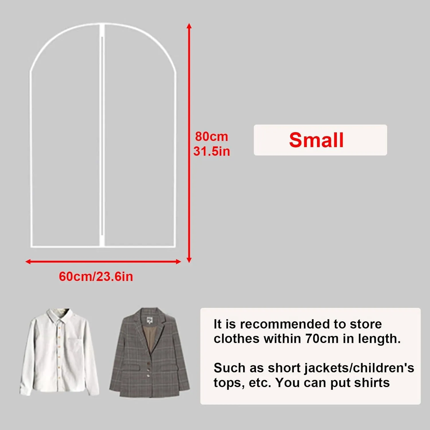 5 Piece Set Clear Garment Bags, Garment Bags for Hanging Clothes, Suit Cover with Zipper, Dusts, for Clothes, Gowns, Coats, Suits(60x80cm)