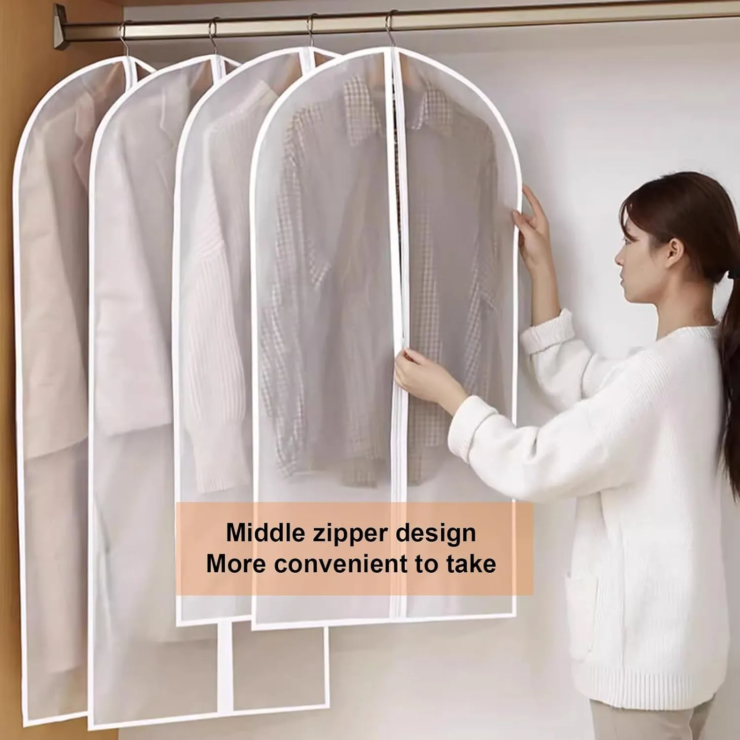 5 Piece Set Clear Garment Bags, Garment Bags for Hanging Clothes, Suit Cover with Zipper, Dusts, for Clothes, Gowns, Coats, Suits(60x80cm)