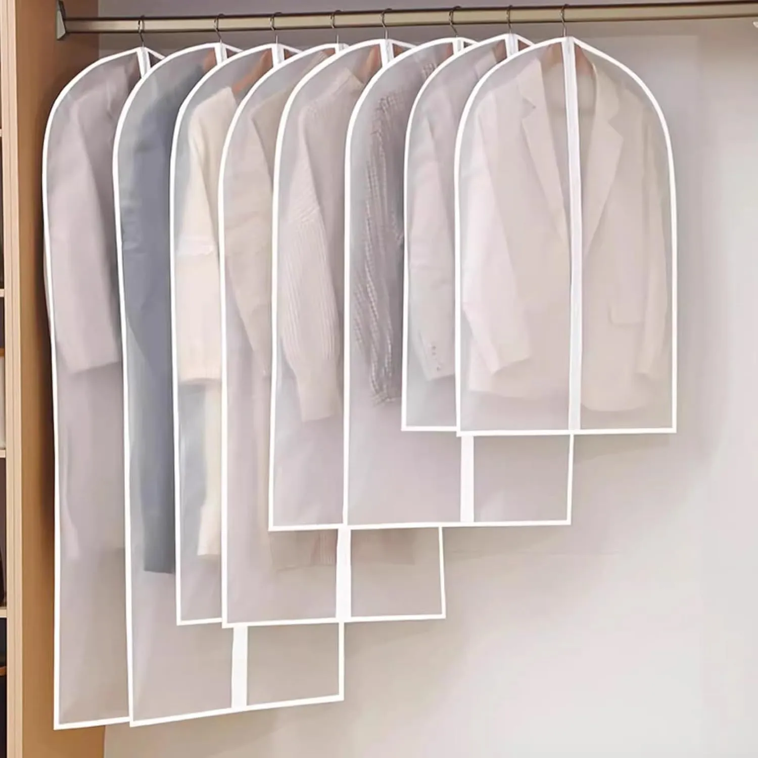 5 Piece Set Clear Garment Bags, Garment Bags for Hanging Clothes, Suit Cover with Zipper, Dusts, for Clothes, Gowns, Coats, Suits(60x80cm)