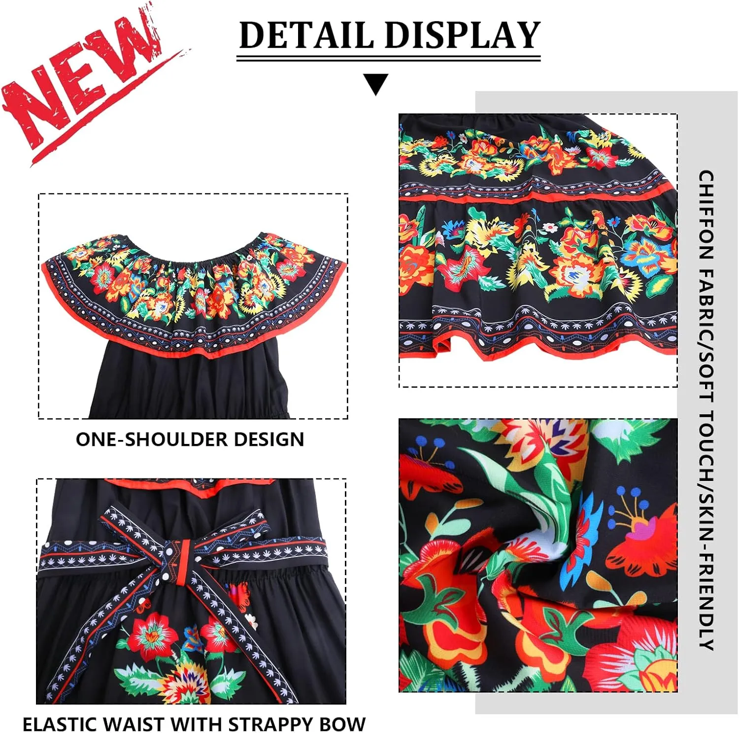 ACOSAP Women's Mexican Dress Summer Floral Print Off The Shoulder Sleeveless Beach Long Maxi Dress