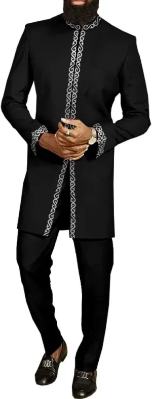 African Suit for Men Dashiki Coats and Ankara Pants 2 Piece Set Wedding Evening Outfits Slim Fit Outwear Jacket Clothes