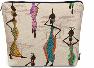 African Woman Makeup Bags Makeup Organizer, Black African Women With Vases Flax Toiletry Bags Travel Cosmetic Bag Makeup Purse Pouch Skincare Bag Wallet Bags For Women Female Mom Daughter