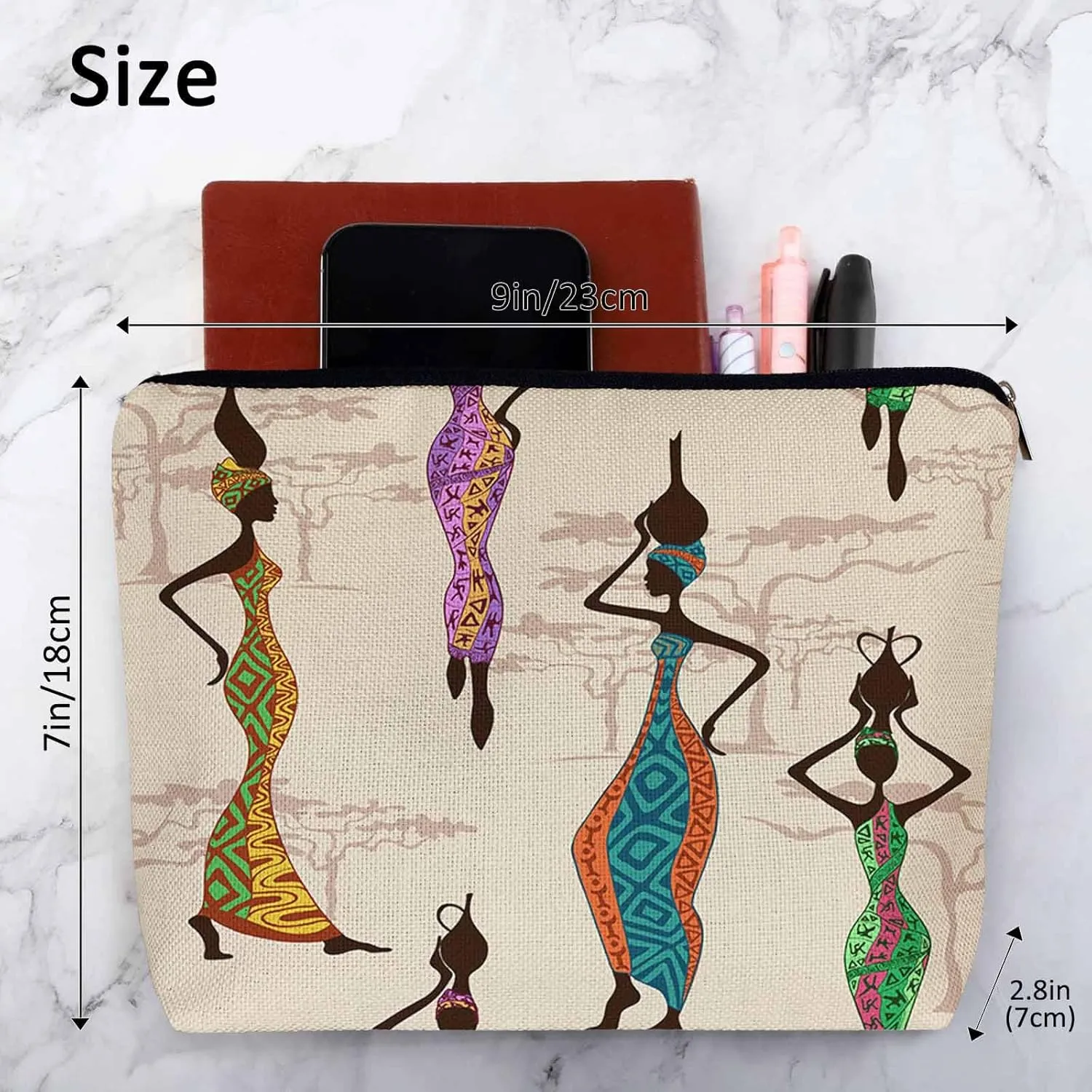 African Woman Makeup Bags Makeup Organizer, Black African Women With Vases Flax Toiletry Bags Travel Cosmetic Bag Makeup Purse Pouch Skincare Bag Wallet Bags For Women Female Mom Daughter