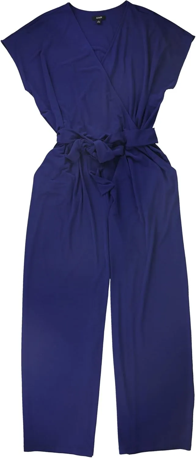 Alfani Womens Wide Leg Jumpsuit, Blue, X-Large