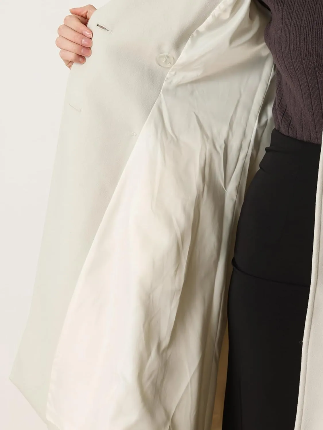Allegra K Mid-Long Winter Coat for Women's Lapel Collar Double Breast A-Line Coat