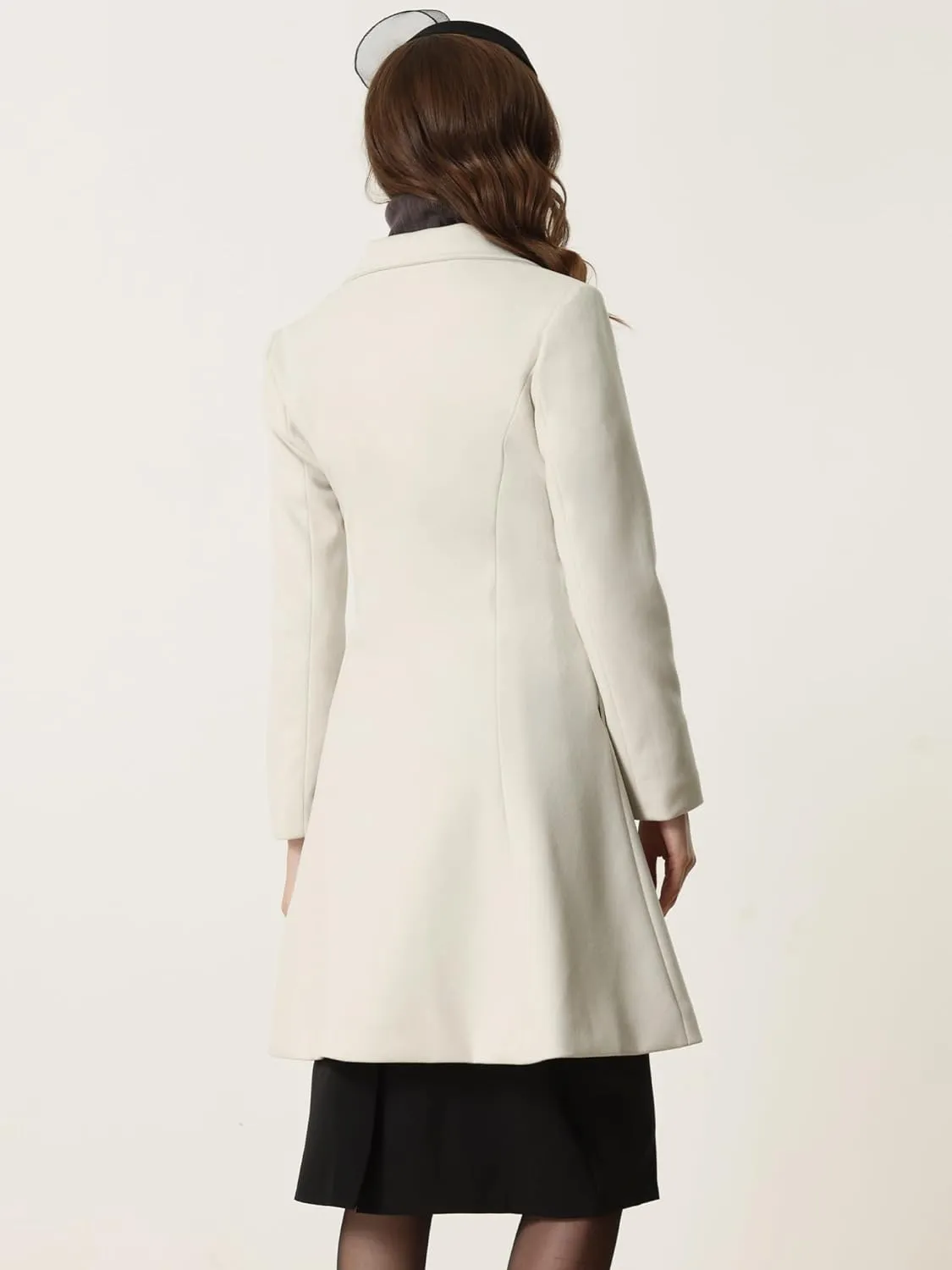 Allegra K Mid-Long Winter Coat for Women's Lapel Collar Double Breast A-Line Coat