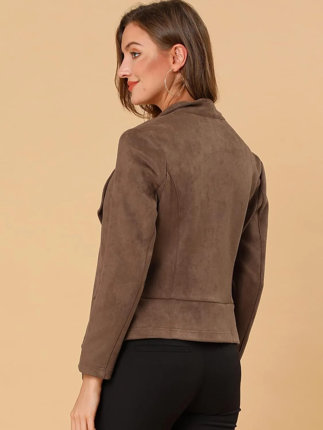 Allegra K Women's Faux Suede Jacket Open Front Lapel Draped Outwear Jacket Blazer
