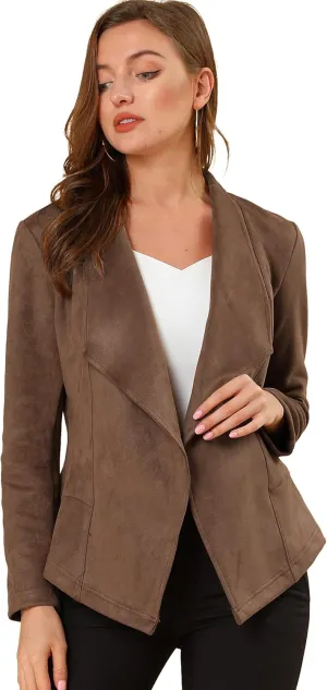 Allegra K Women's Faux Suede Jacket Open Front Lapel Draped Outwear Jacket Blazer
