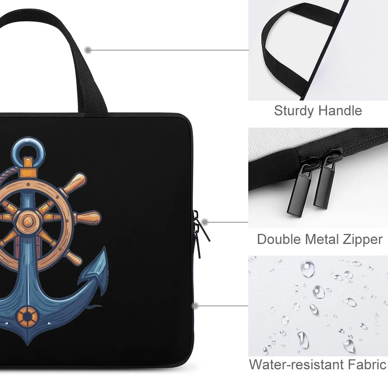 Anchors with Ship Steering Wheel Laptop Case Laptop Bag Laptop Sleeve with Handle Computer Case Carrying Cover