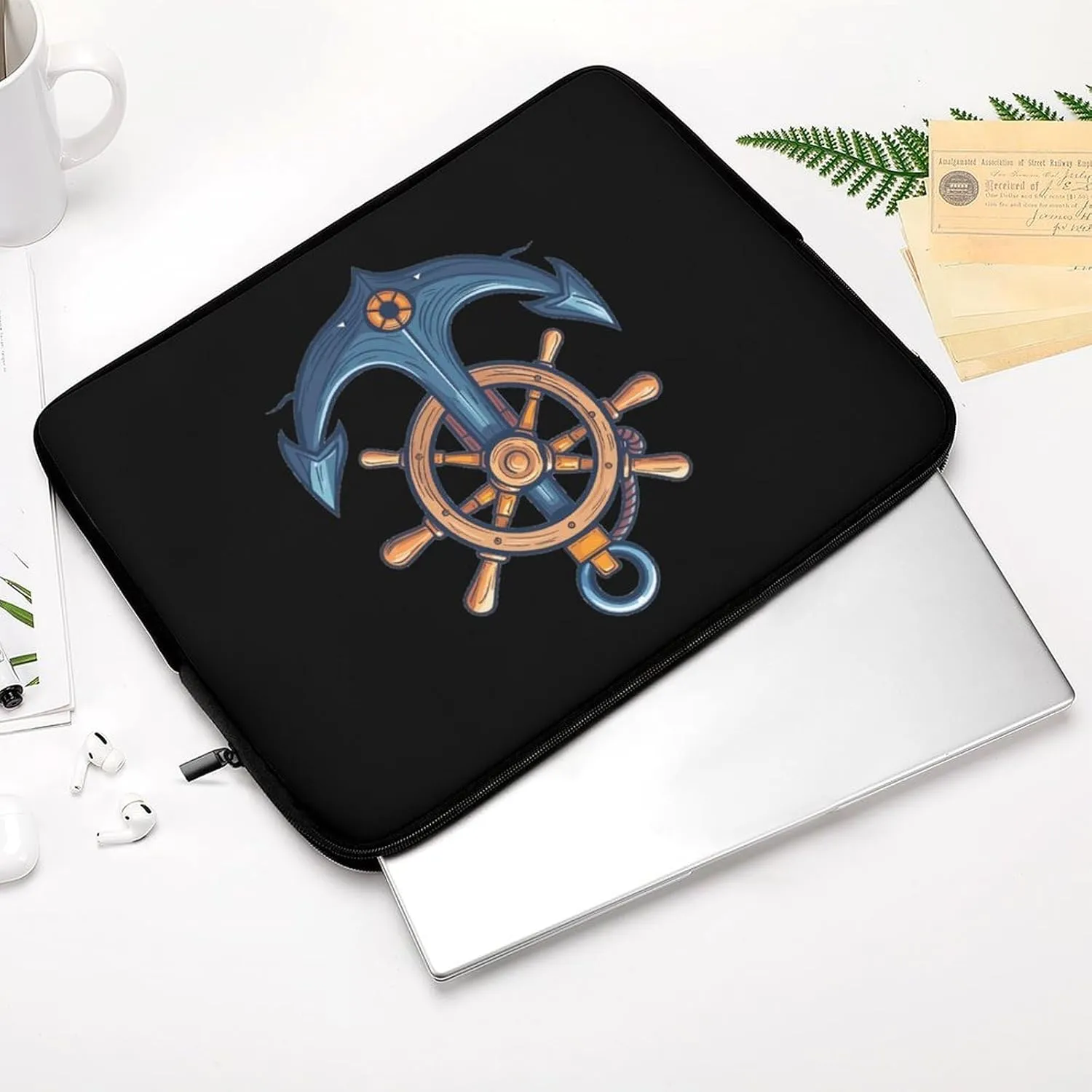 Anchors with Ship Steering Wheel Laptop Sleeve Bag Notebook Computer Pocket Case Tablet Briefcase Laptop Carrying Case 13inch
