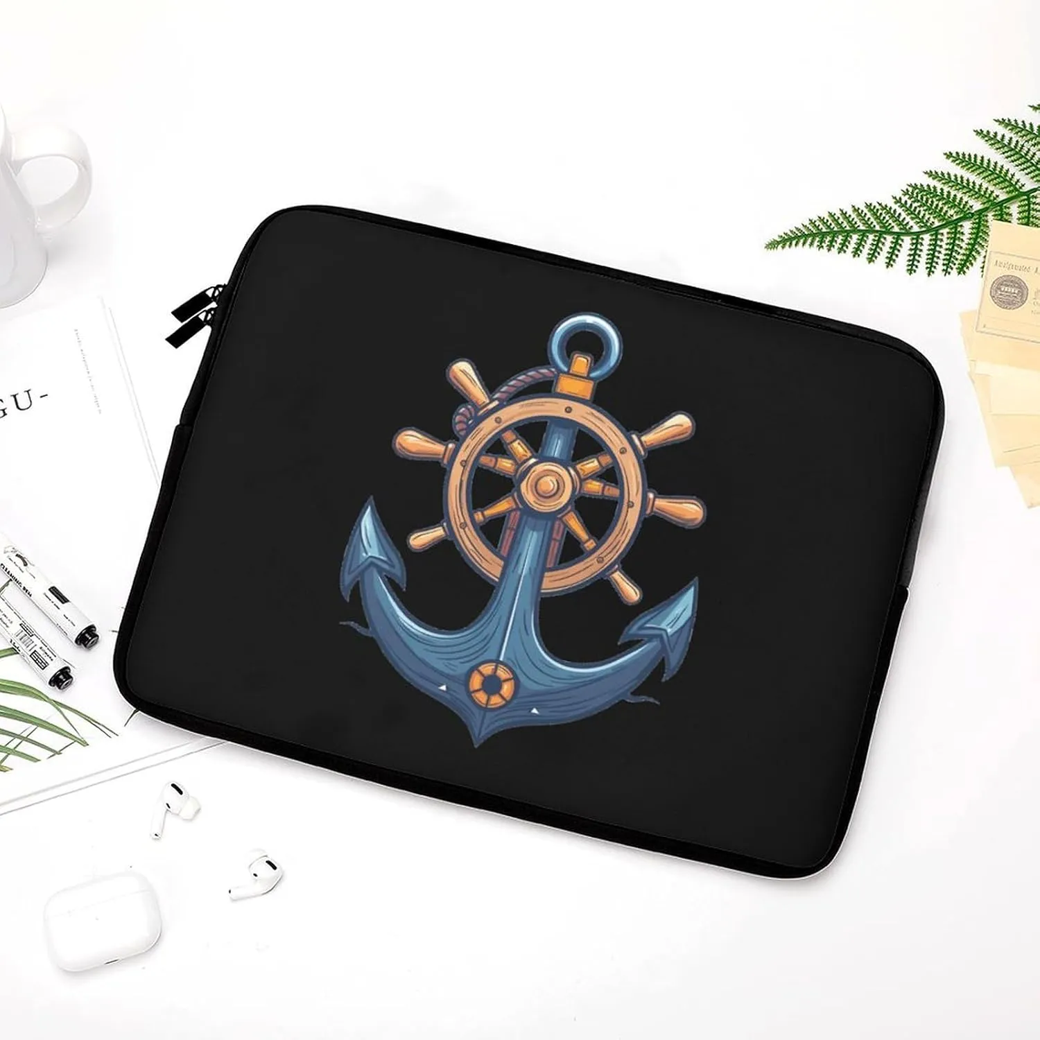 Anchors with Ship Steering Wheel Laptop Sleeve Bag Notebook Computer Pocket Case Tablet Briefcase Laptop Carrying Case 13inch
