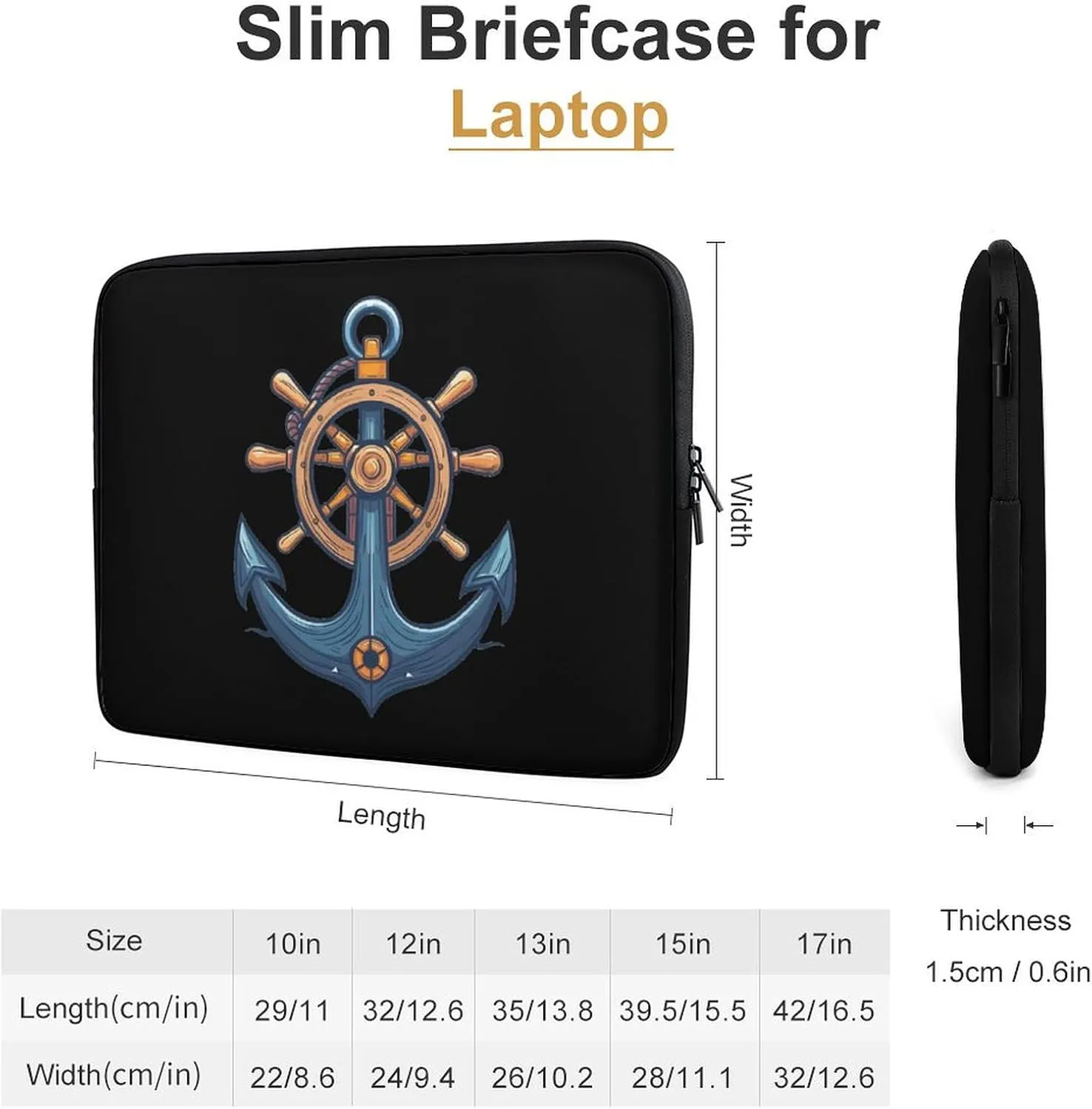 Anchors with Ship Steering Wheel Laptop Sleeve Bag Notebook Computer Pocket Case Tablet Briefcase Laptop Carrying Case 13inch