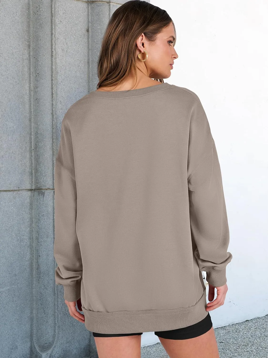 ANRABESS Womens Oversized Sweatshirts V Neck Long Sleeve Tunic Lightweight Pullover Shirts 2025 Fall Tops Teen Girls Outfits