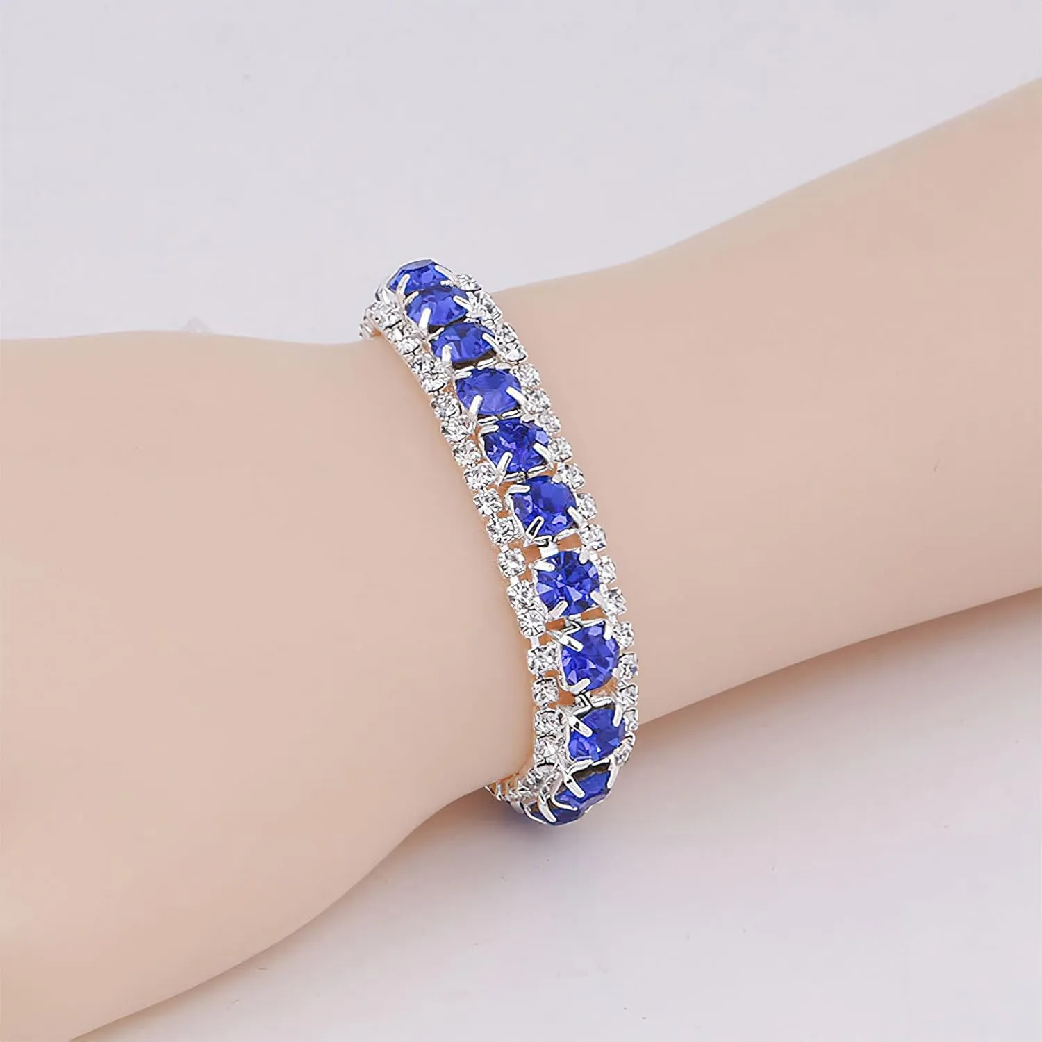 ANUFER Women's Zircon Rhinestones 4 Pieces Jewelry and Clutch Purse Set for Wedding Prom Evening Party
