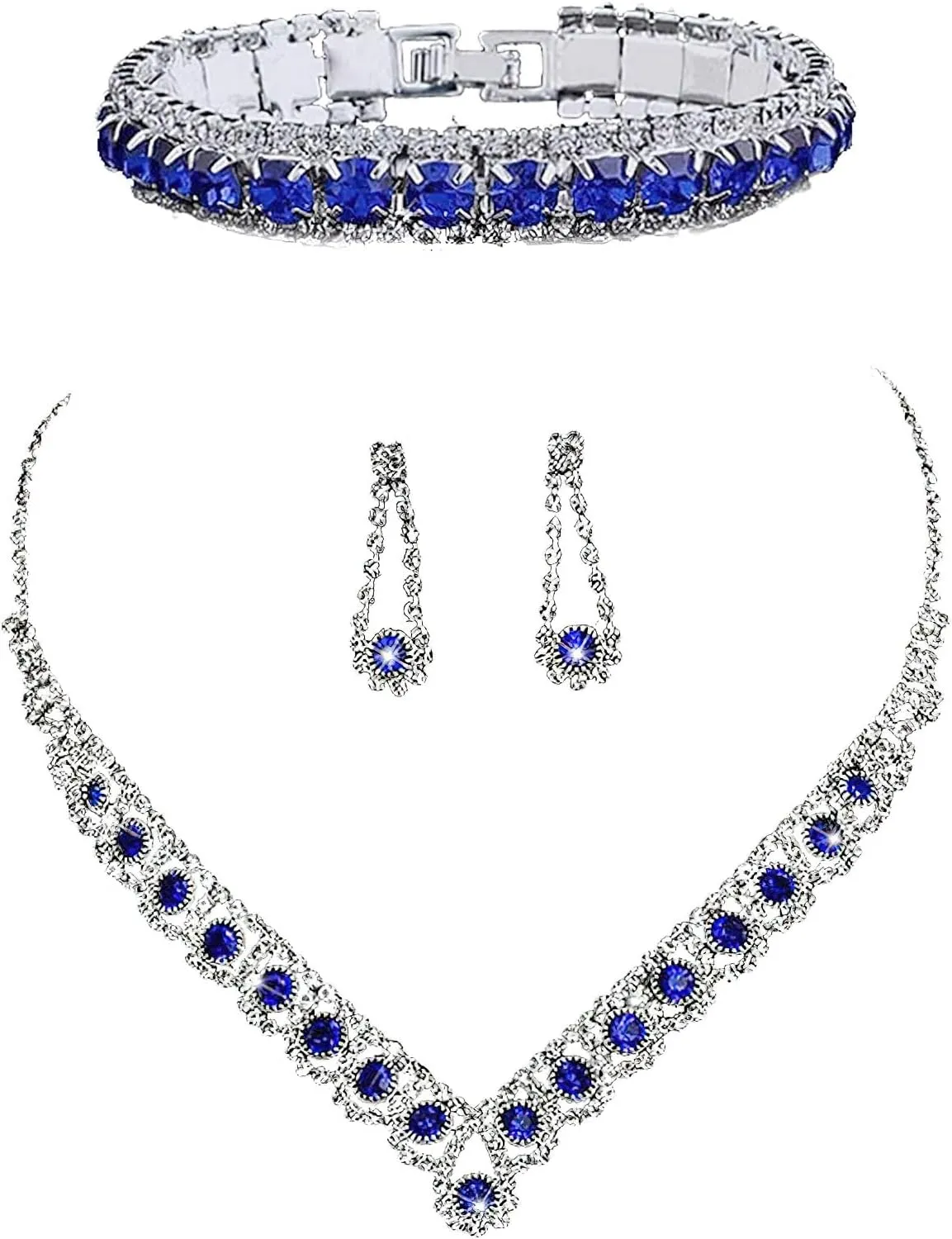 ANUFER Women's Zircon Rhinestones 4 Pieces Jewelry and Clutch Purse Set for Wedding Prom Evening Party