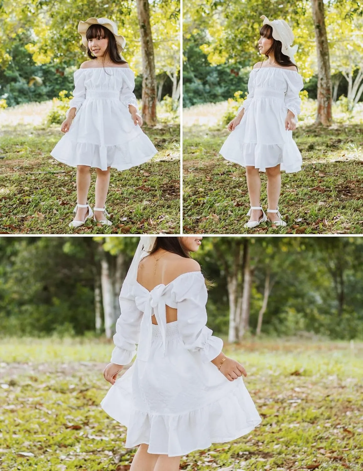 Arshiner Girls Dresses Long Sleeve Tie Back Fall Winter Off Shoulder Dress Kids Clothes