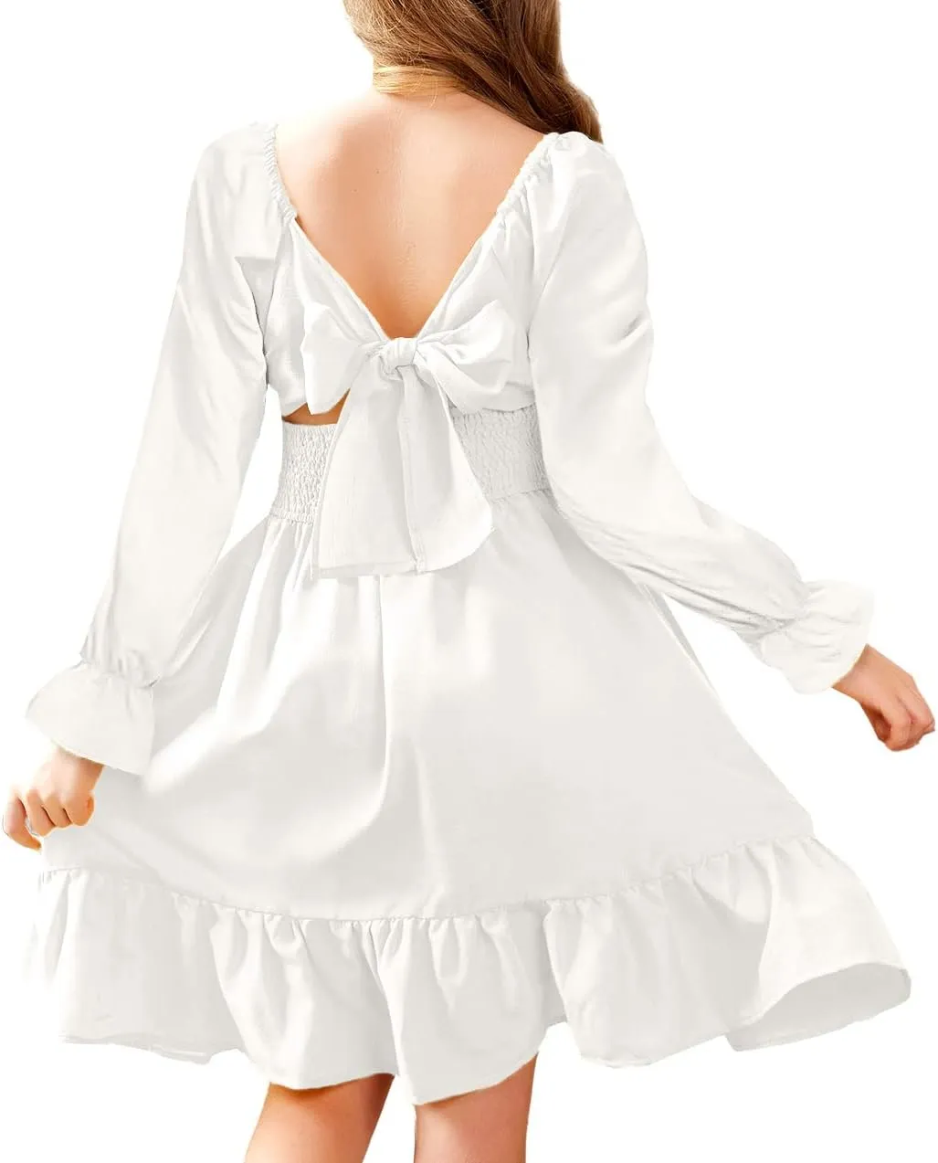 Arshiner Girls Dresses Long Sleeve Tie Back Fall Winter Off Shoulder Dress Kids Clothes
