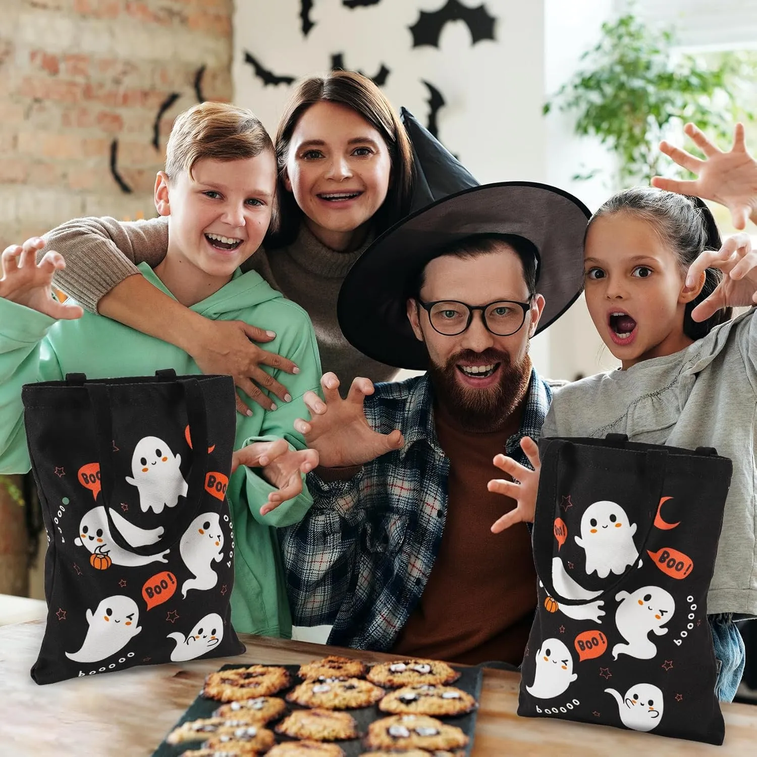ATFUNSHOP Trick or Treat Bag - Reusable 15.7'' Large Canvas Tote & Grocery Bag for Kids