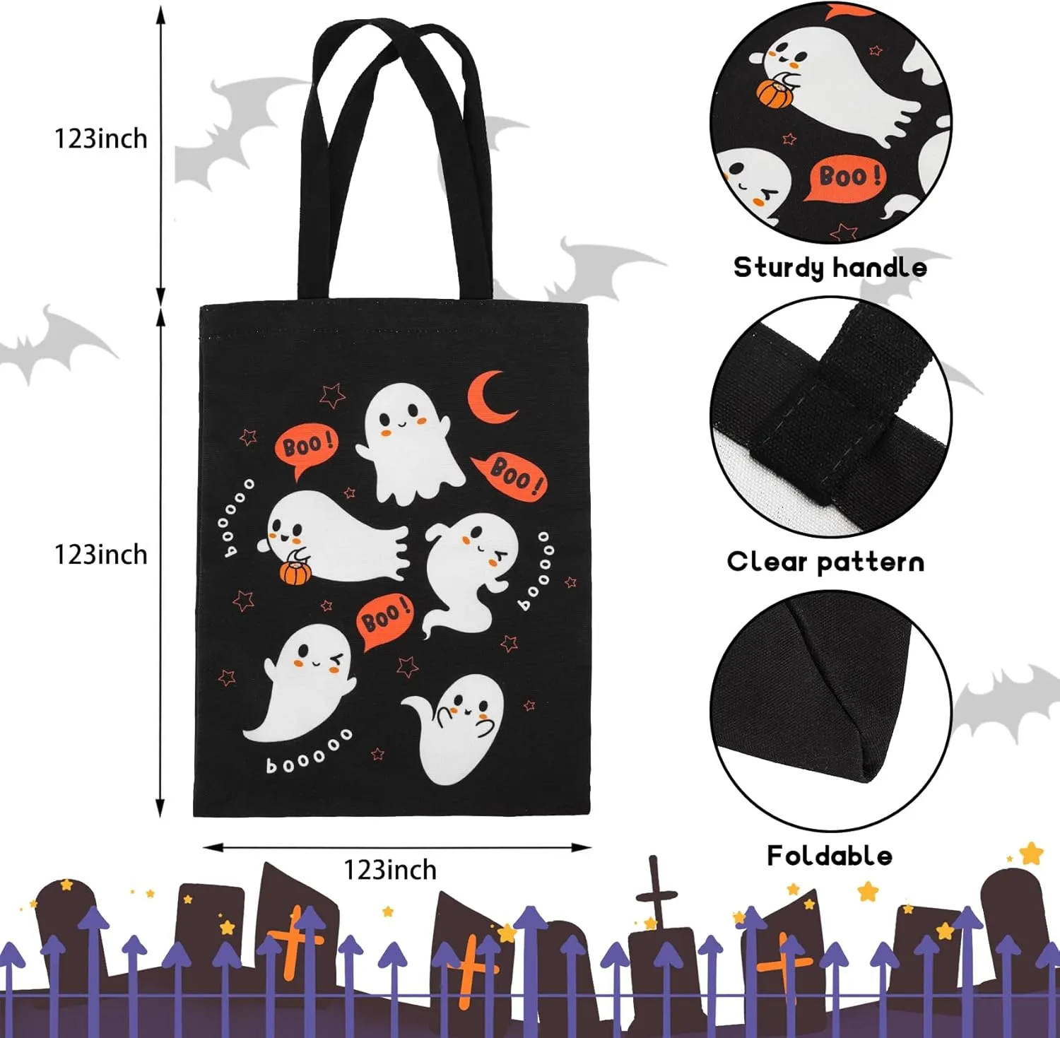 ATFUNSHOP Trick or Treat Bag - Reusable 15.7'' Large Canvas Tote & Grocery Bag for Kids