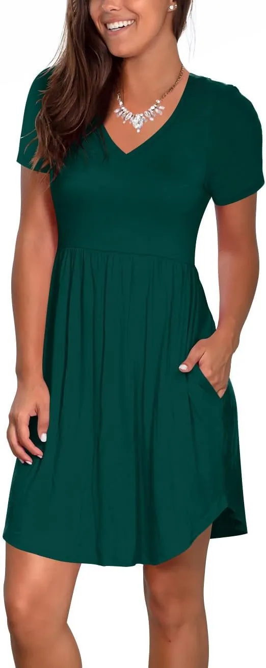 Atizon Women's Casual Crew Neck Dress for Women Short Sleeve Tunic Beach Dresses Summer