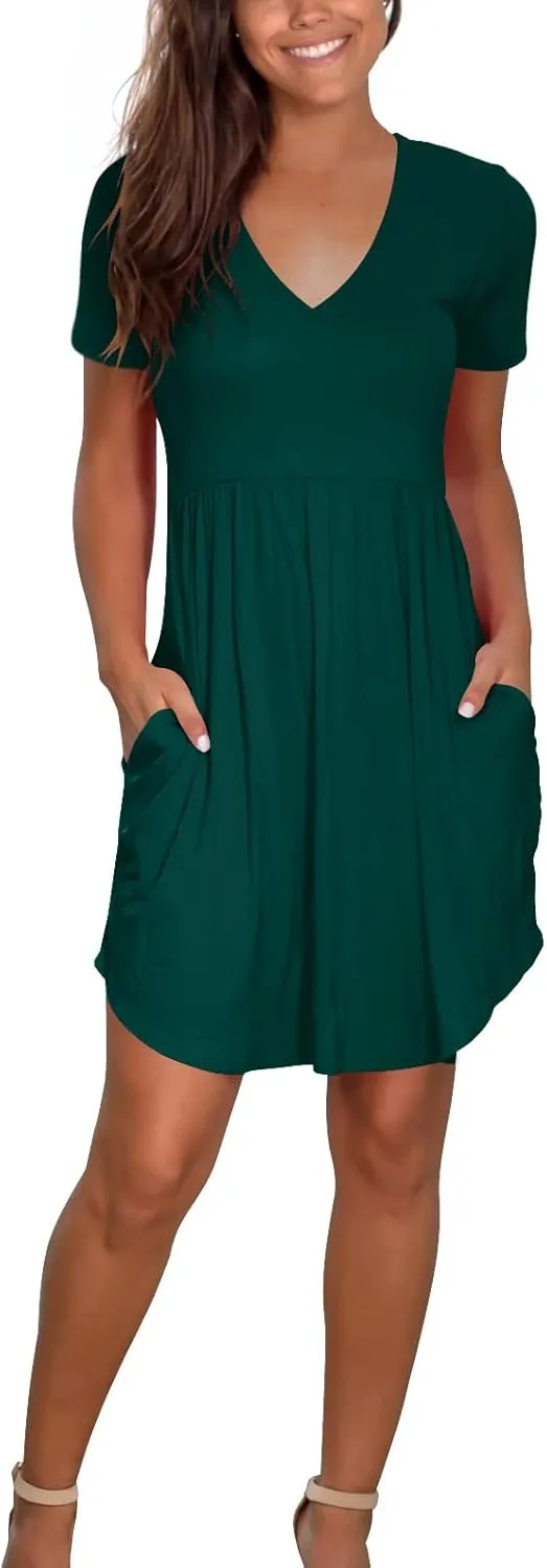 Atizon Women's Casual Crew Neck Dress for Women Short Sleeve Tunic Beach Dresses Summer