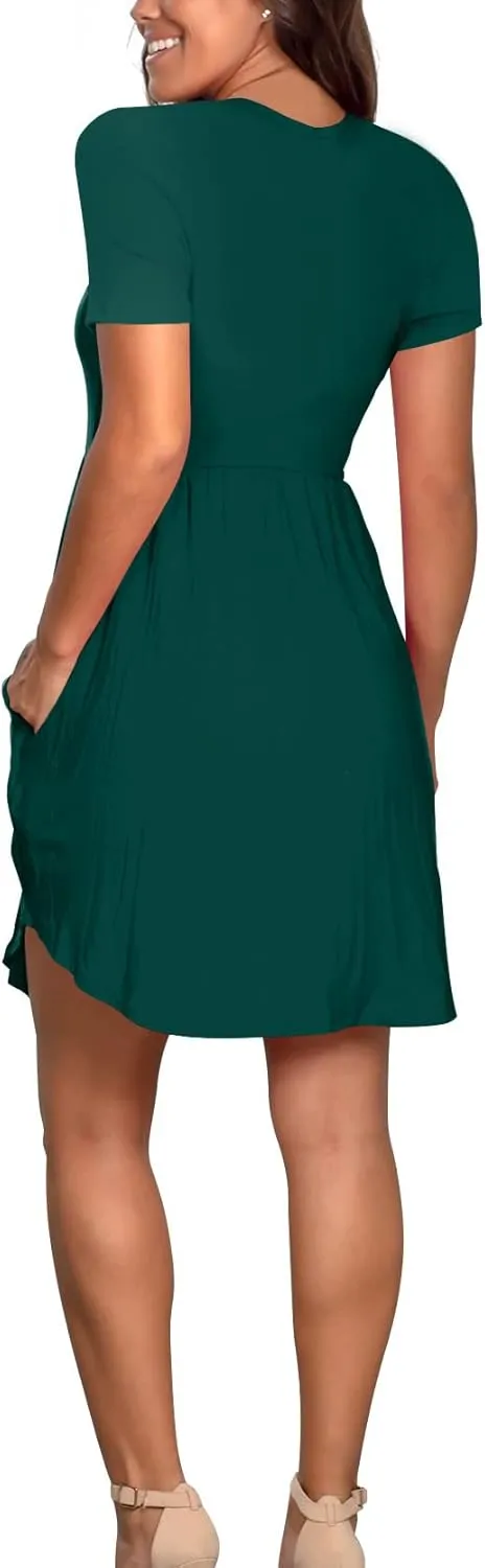 Atizon Women's Casual Crew Neck Dress for Women Short Sleeve Tunic Beach Dresses Summer