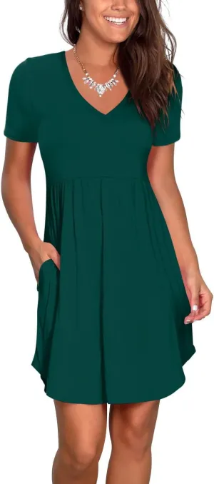 Atizon Women's Casual Crew Neck Dress for Women Short Sleeve Tunic Beach Dresses Summer