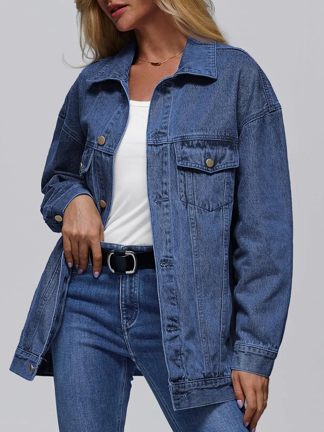 AUTOMET Womens Jean Jacket Denim Long Sleeve Oversized Button Down Shirts Trendy Coat Fall Fashion Winter Clothes Outfit