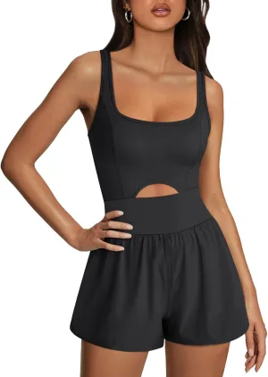 AUTOMET Womens Rompers Workout Sets Summer Outfits One Piece Jumpsuits Casual Sleeveless Bodysuits Yoga Fashion Pilates 2025