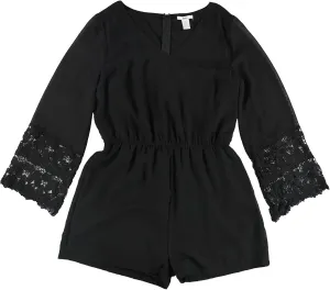 Bar III Womens Bell Sleeve Romper Jumpsuit, Black, Large