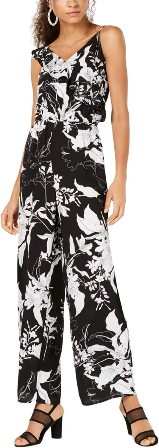 Bar III Womens Ruffle Jumpsuit, Black, Small
