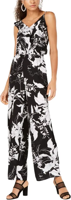 Bar III Womens Ruffle Jumpsuit, Black, Small