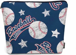 Baseball Makeup Organizer Bag Cosmetic Bag For Men Women, Sports Ball Softball Baseball Blue Travel Toiletry Bag Flax Makeup Bags Purse Business Makeup Pouch For Toiletries Cosmetics