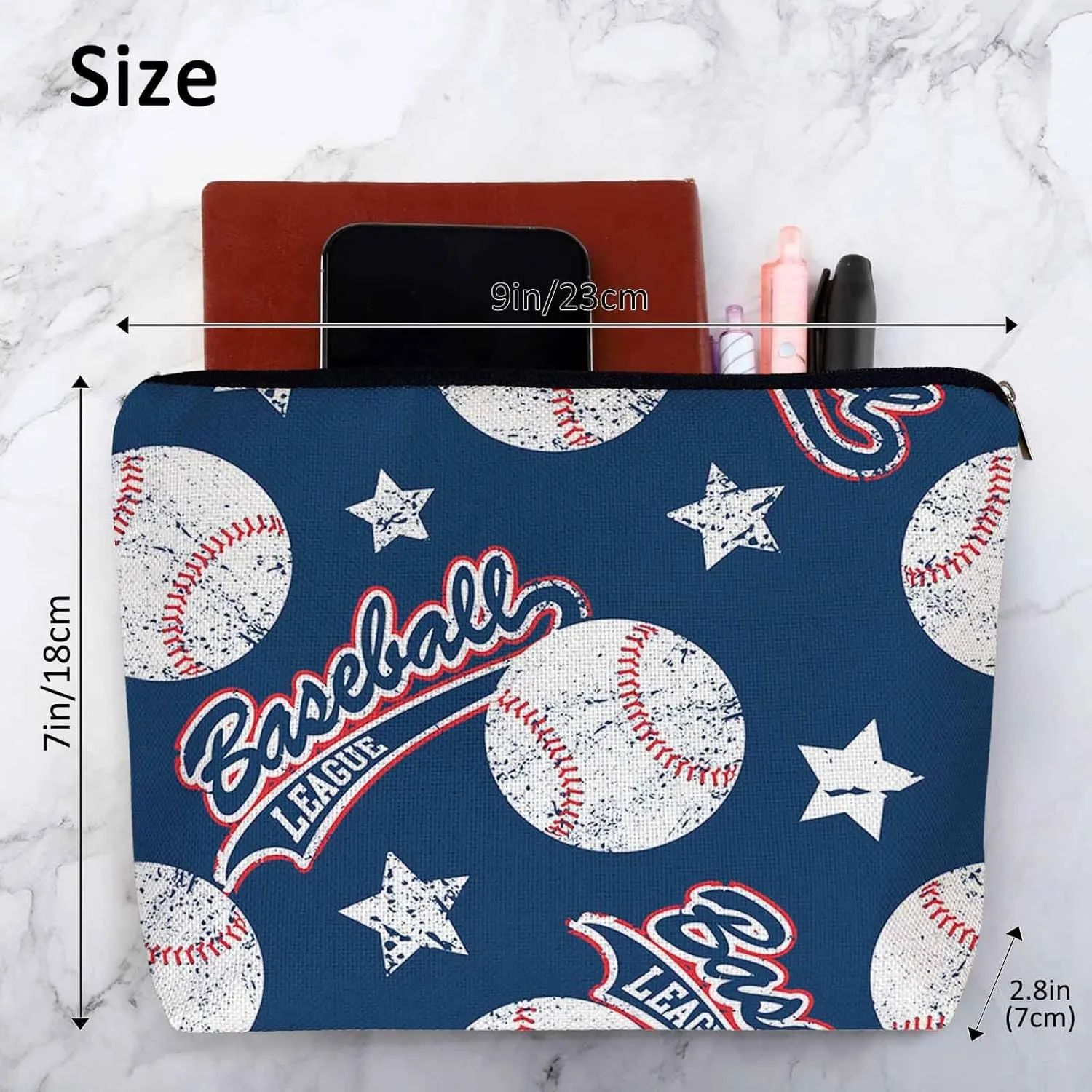 Baseball Makeup Organizer Bag Cosmetic Bag For Men Women, Sports Ball Softball Baseball Blue Travel Toiletry Bag Flax Makeup Bags Purse Business Makeup Pouch For Toiletries Cosmetics