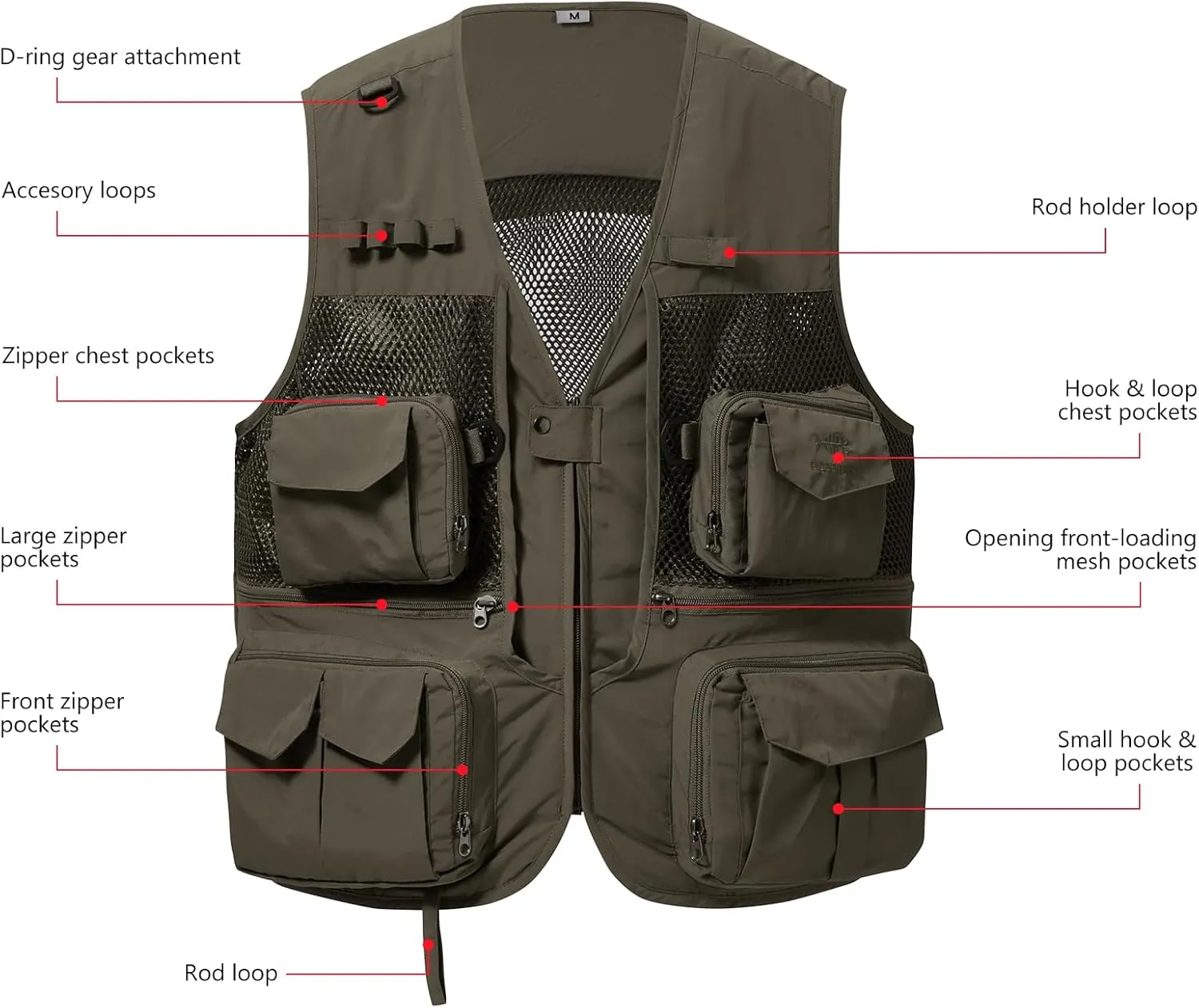 BASSDASH Men's Women's Utility Fishing Cargo Vest Outdoor Safari Photography Work Vest with Multi Pockets Mesh Back FV14