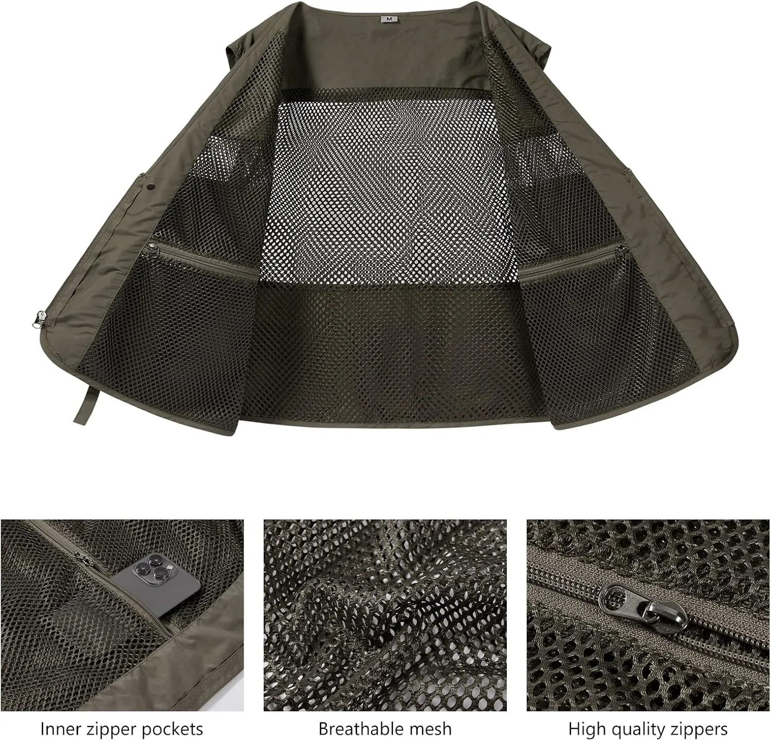 BASSDASH Men's Women's Utility Fishing Cargo Vest Outdoor Safari Photography Work Vest with Multi Pockets Mesh Back FV14