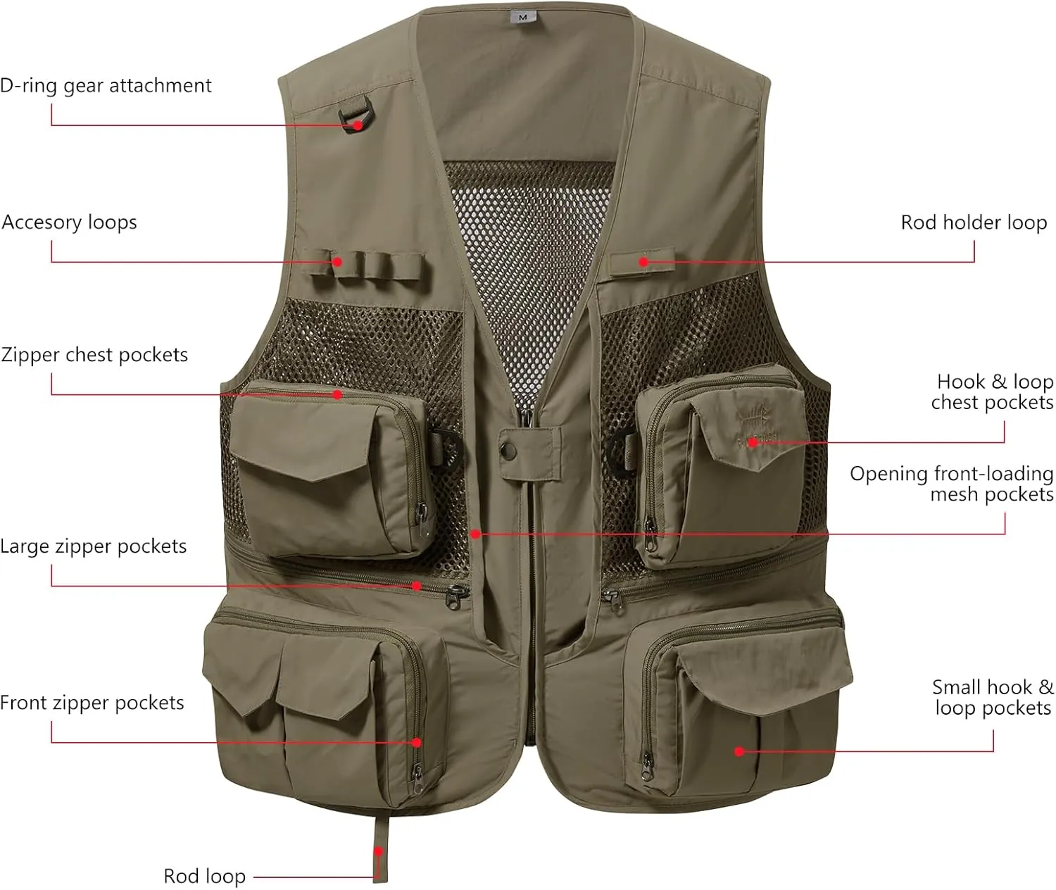 BASSDASH Men's Women's Utility Fishing Cargo Vest Outdoor Safari Photography Work Vest with Multi Pockets Mesh Back FV14